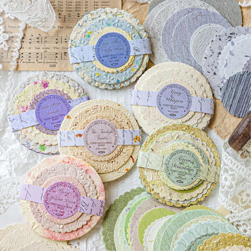 K Kattone 300Pcs Scrapbook Supplies Kit, Round Edge Colorful Textured Embossed Rice Decoupage Paper for Scrapbooking, Junk Journaling, Card Making, Mixed Media Collage, Vibrant DIY Decorative Materials Gift Set - Image 1